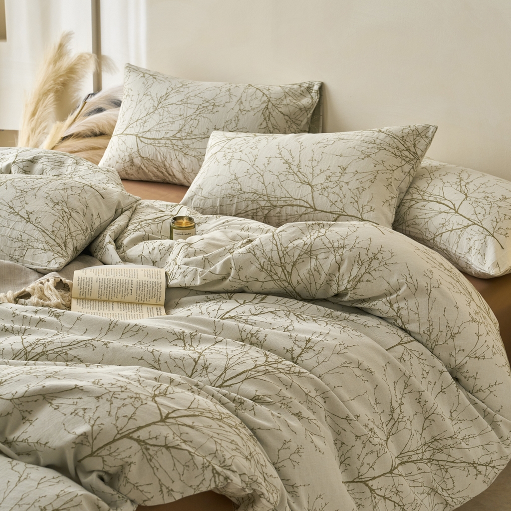 91家纺网 家纺一手货源 找家纺 （总）金丝鸟2025新款全棉纯棉双面三层纱提花四件套--凌寒