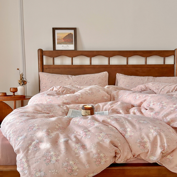 91家纺网 家纺一手货源 找家纺 吉象2025新款全棉双层纱四件套 百花香