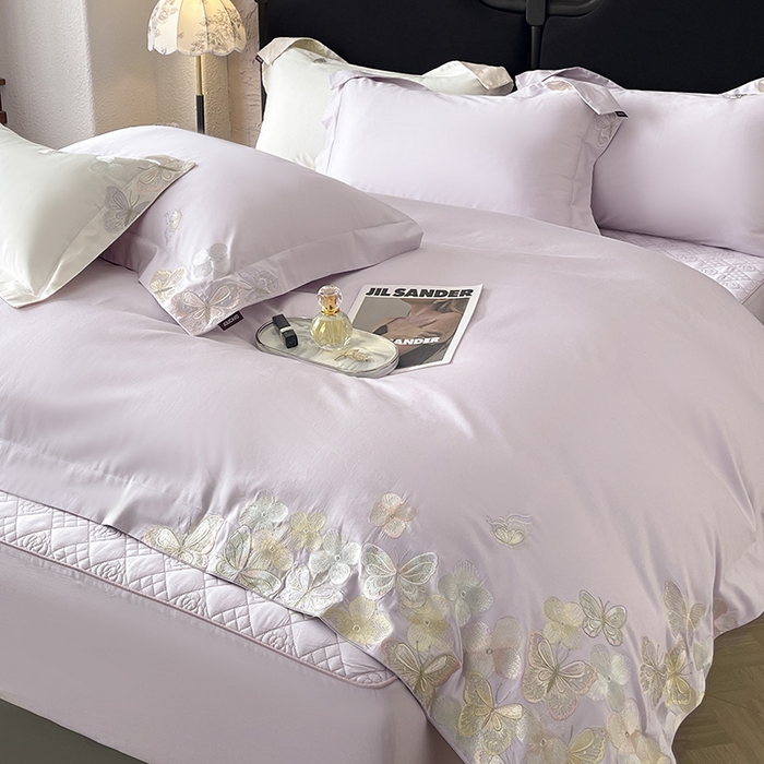 91家纺网 家纺一手货源 找家纺 直播爆款A类100支长绒棉夹棉床盖床笠四件套全棉纯棉床单加厚高端重工刺绣四季款床上用品 茉婉-黛紫