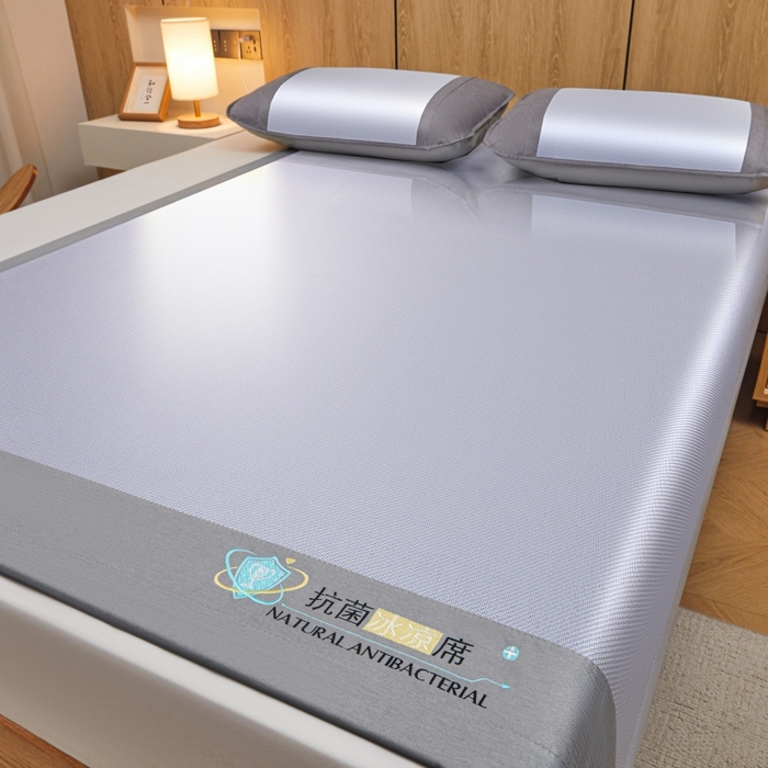 91家纺网 家纺一手货源 找家纺 阿亮家居 2025新款冰藤席凉席三件套包边抗菌刺绣款冰藤凉席 蓝紫色-床席款