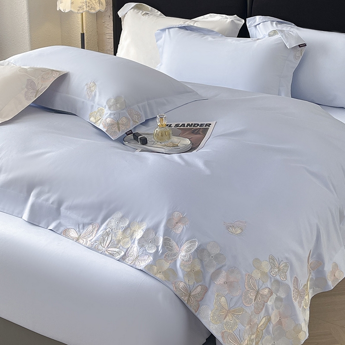 91家纺网 家纺一手货源 找家纺 高端轻奢A类母婴级长绒棉全工艺刺绣四件套纯棉全棉高端春夏季爆款床上用品 茉婉-慕蓝