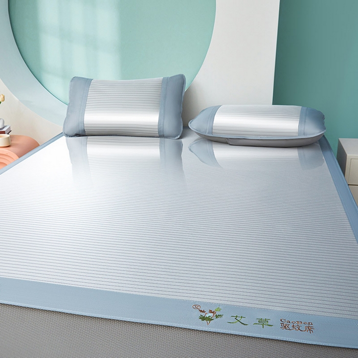 91家纺网 家纺一手货源 找家纺 阿亮家居 2025新款刺绣可水洗碳光冰丝席宽包边无纺布冰丝席艾香系列 艾香冰丝席条纹-绅士灰