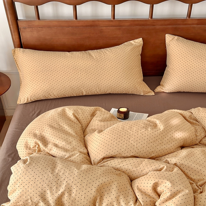 91家纺网 家纺一手货源 找家纺 吉象2025新款全棉双层纱四件套 波尔圆舞-咖