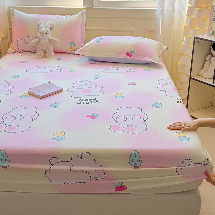 91家纺网 家纺一手货源 找家纺 拾物记 2025新款A类无荧光全喷气全棉12868单床笠 可欣兔