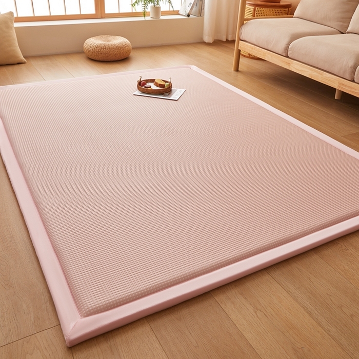 91家纺网 家纺一手货源 找家纺 阿亮家居 2025新款包边工艺凉感冰藤地铺睡垫系列凉席地垫 华夫格粉