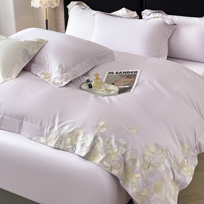 91家纺网 家纺一手货源 找家纺 高端轻奢A类母婴级长绒棉全工艺刺绣四件套纯棉全棉高端春夏季爆款床上用品 茉婉-黛紫