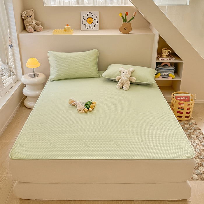 91家纺网 家纺一手货源 找家纺 阿亮家居 2025新款凉席凉豆豆单包边可水席单凉席三件套冰豆豆席 小米粒清新绿床席款