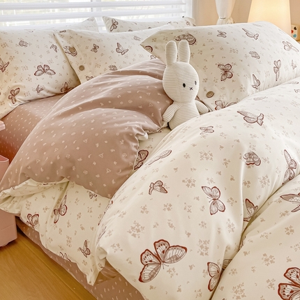 星窝家纺 2025新款纽扣款水洗棉印花四件套 安蝶