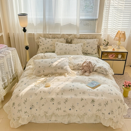 91家纺网 家纺一手货源 找家纺 （总）芯贝儿 2025新款提花针织水洗m双层纱床盖四件套