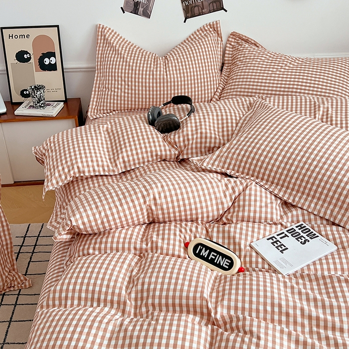 91家纺网 家纺一手货源 找家纺 罗菲尼酒店用品 2025新款磨毛亲肤飞边款四件套 咖啡格