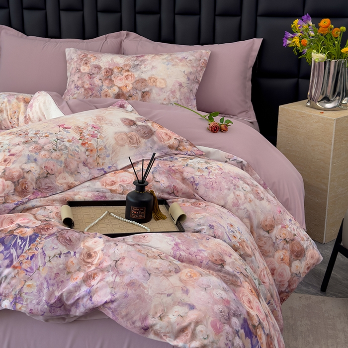 91家纺网 家纺一手货源 找家纺 竹合 2025新款数码印花轻奢凉感四件套 佳人醉-粉