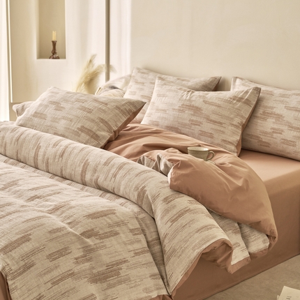 金丝鸟2025新款全棉纯棉三层纱提花四件套 树影咖