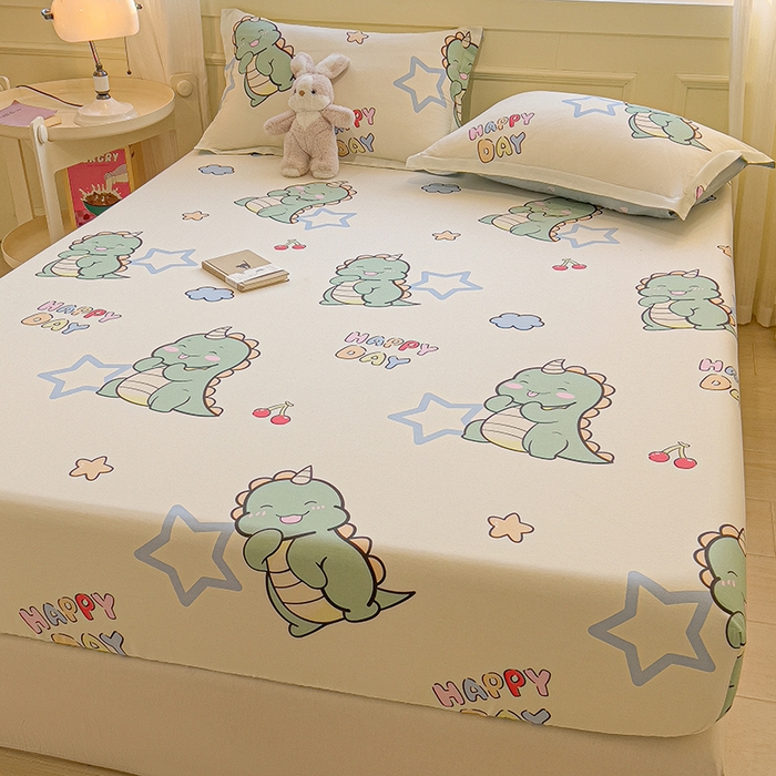 91家纺网 家纺一手货源 找家纺 拾物记 2025新款A类无荧光全喷气全棉12868单床笠 恐龙乐园