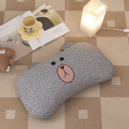 91家纺网 家纺一手货源 找家纺 露函家居 2025新款全棉刺绣款布朗熊荞麦枕枕头枕芯 布朗熊-浅蓝