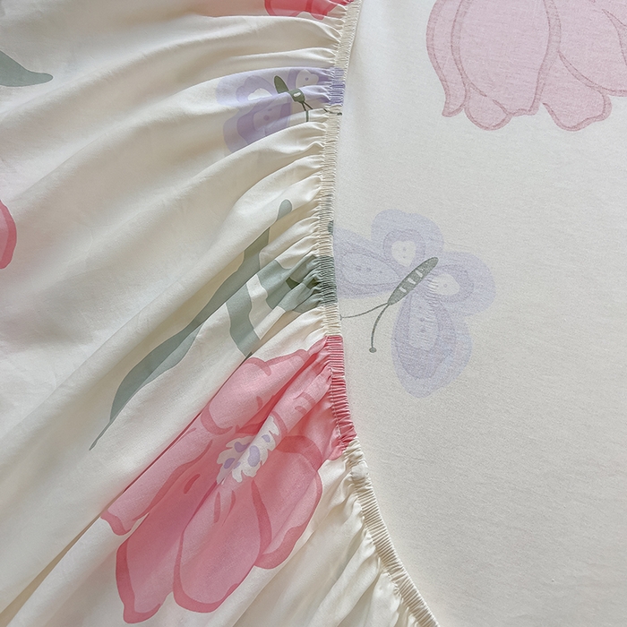 91家纺网 家纺一手货源 找家纺 拾物记 2025新款A类无荧光全喷气全棉12868单床笠 花欣猫趣-粉