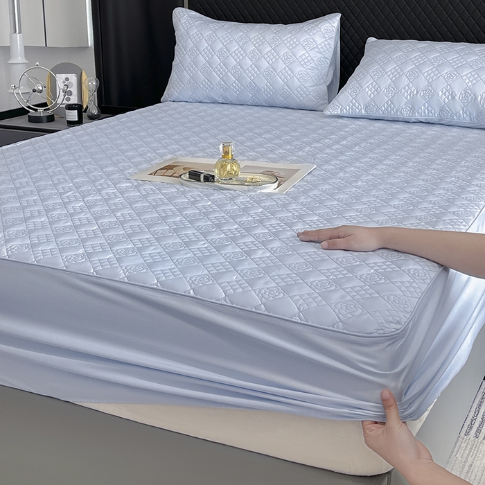 91家纺网 家纺一手货源 找家纺 直播爆款A类100支长绒棉夹棉床盖床笠四件套全棉纯棉床单加厚高端重工刺绣四季款床上用品 茉婉-白蓝