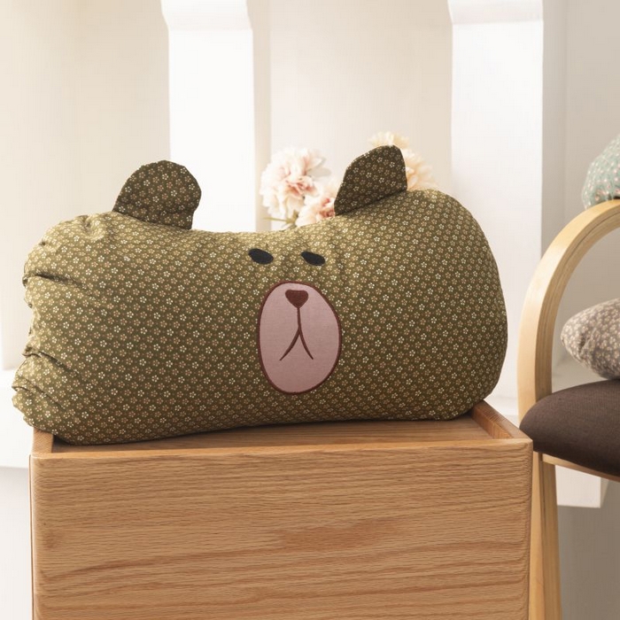 91家纺网 家纺一手货源 找家纺 露函家居 2025新款全棉刺绣款布朗熊荞麦枕枕头枕芯 布朗熊-浅蓝