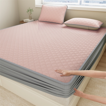  鑫姿席业 2025春夏新款A类抗菌凉感豆豆凉席-软床笠 床笠----粉色
