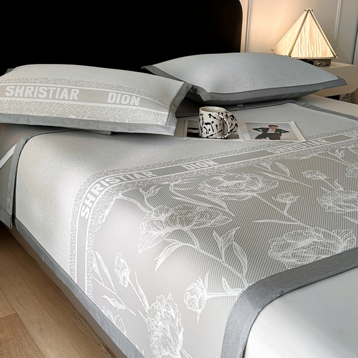 91家纺网 家纺一手货源 找家纺 慕尚家纺 2025春夏新款凉感冰丝提花凉席三件套 水仙 灰