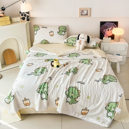 倾慕家纺 2025新款水洗棉小花边夏被 小恐龙