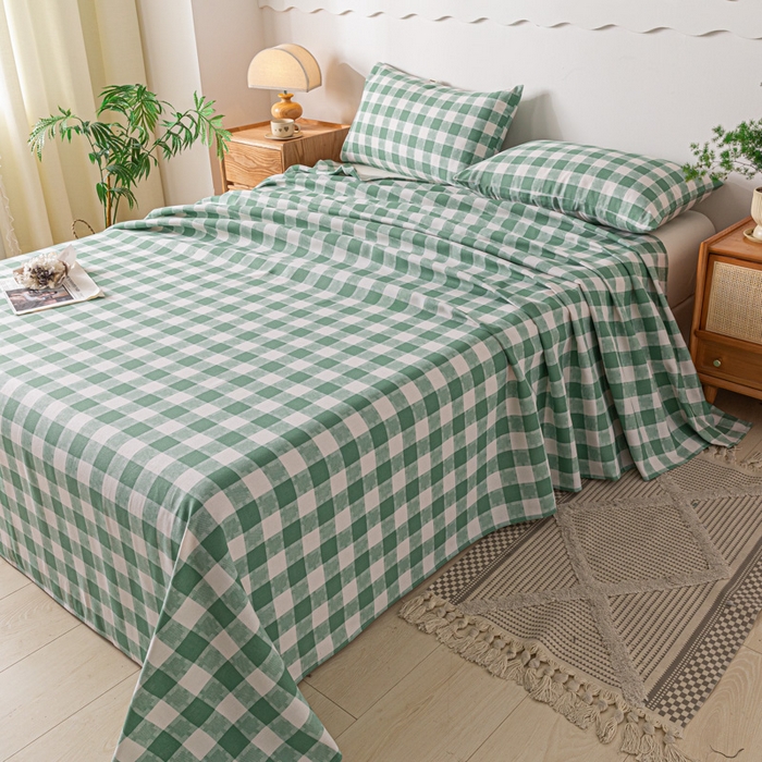 91家纺网 家纺一手货源 找家纺 阿亮家居 2025新款原棉老粗布床单系列 拼图-绿白格