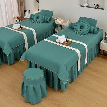 91家纺网 家纺一手货源 找家纺 （总）芙怡 2025春夏新款8029款A棉麻B全棉美容床罩四件套-时光系列