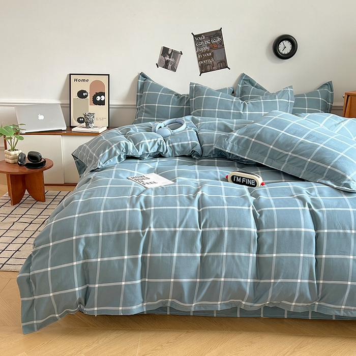 91家纺网 家纺一手货源 找家纺 罗菲尼酒店用品 2025新款磨毛亲肤飞边款四件套 优雅蓝格