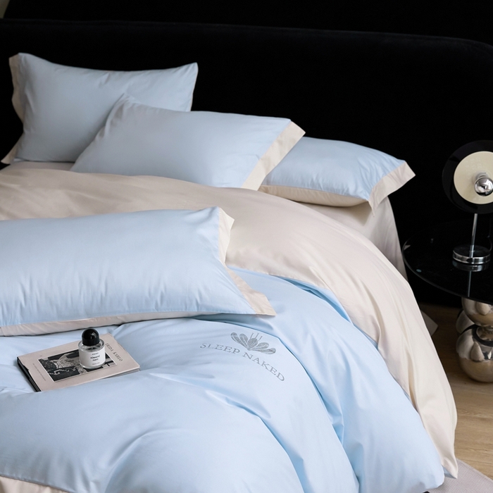 91家纺网 家纺一手货源 找家纺 金奇达家纺 2025春夏新款【特洛伊】红金裸盖™棉全棉纯棉红金裸盖棉四件套标准号全网控价（折后券后）不低于199元） 特洛伊-湖蓝