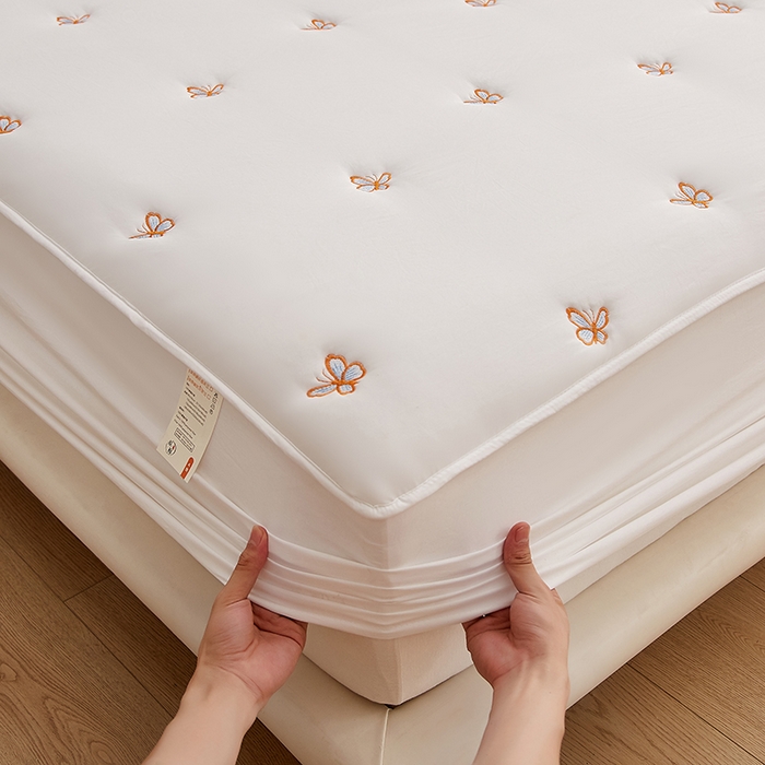 91家纺网 家纺一手货源 找家纺 （总）盛眠 2025新款水洗棉刺绣夹棉床笠床罩家用床垫套