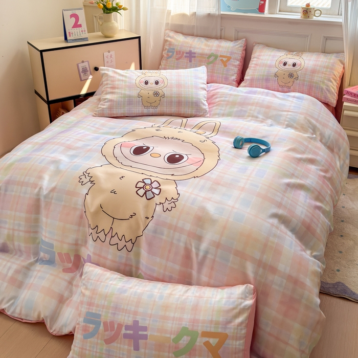 91家纺网 家纺一手货源 找家纺 摩卡（乐趣） 2025新款水洗真丝数码印花卡通兔系列四件套 啾咪兔