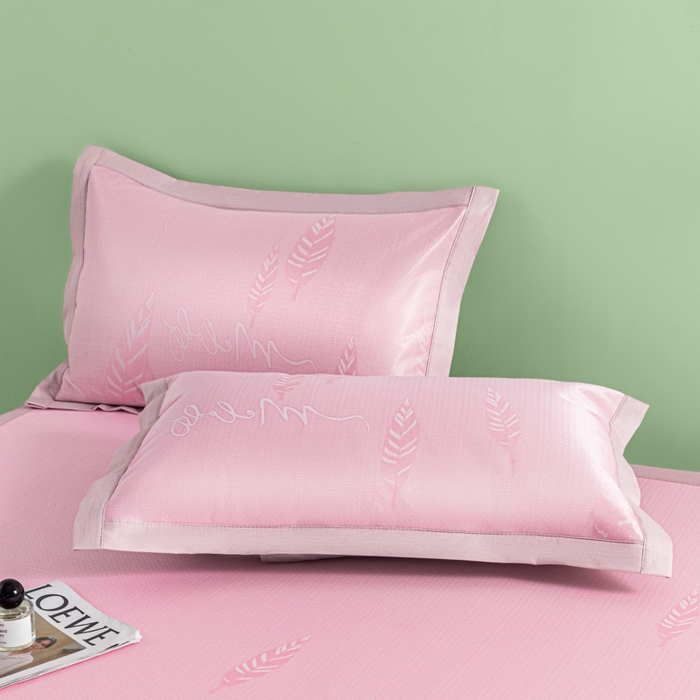 91家纺网 家纺一手货源 找家纺 阿亮家居 2025新款凉席碳光席冰丝席三件套 叶语芊芊-粉