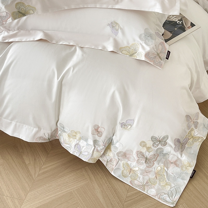 91家纺网 家纺一手货源 找家纺 直播爆款A类100支长绒棉夹棉床盖床笠四件套全棉纯棉床单加厚高端重工刺绣四季款床上用品 茉婉-白粉