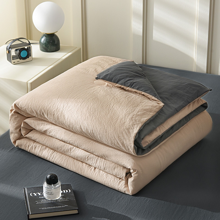 91家纺网 家纺一手货源 找家纺 益多眠 2026新款水洗棉夏被四件套 奶茶+深灰