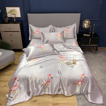 经年 2025新款丝绸印花夏被四件套 缤纷火烈鸟-夏被