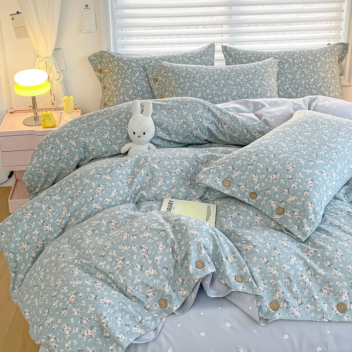 91家纺网 家纺一手货源 找家纺 星窝家纺 2025新款纽扣款水洗棉印花四件套 芊朵