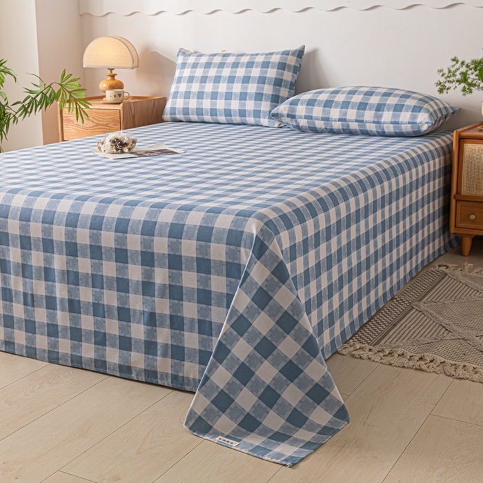 91家纺网 家纺一手货源 找家纺 阿亮家居 2025新款原棉老粗布床单系列 拼图-蓝白格