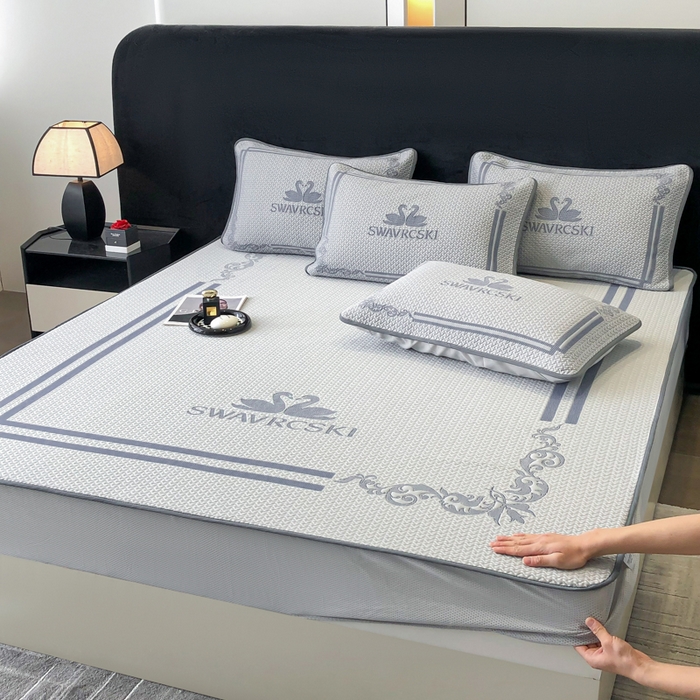 91家纺网 家纺一手货源 找家纺 首尔家纺 2025新款大版凉感丝凉席 天鹅-高级灰