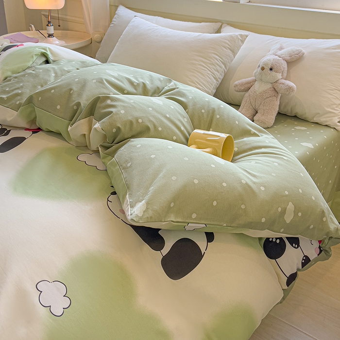 91家纺网 家纺一手货源 找家纺 拾物记 2025新款A类无荧光全喷气全棉12868单被套 熊猫趣事