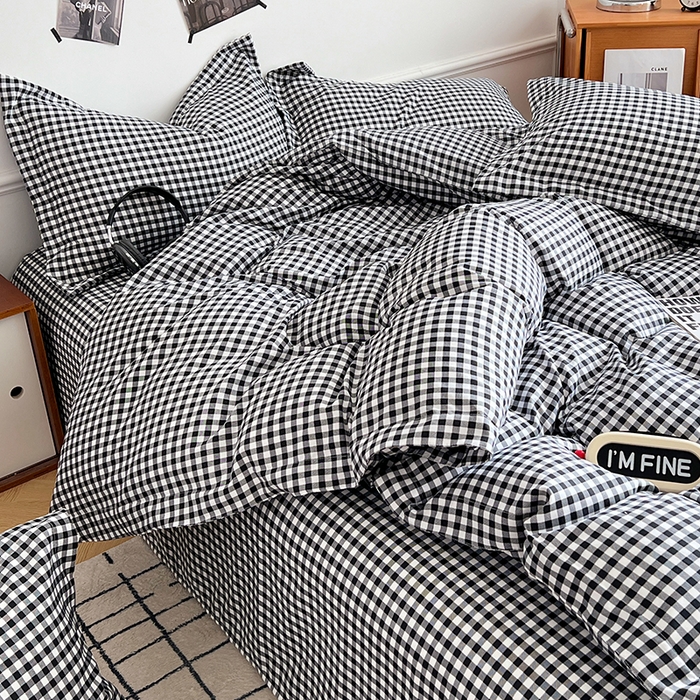 91家纺网 家纺一手货源 找家纺 罗菲尼酒店用品 2025新款磨毛亲肤飞边款四件套 黑白格