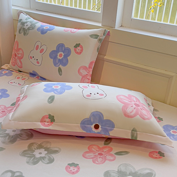 91家纺网 家纺一手货源 找家纺 拾物记 2025新款A类无荧光全喷气全棉12868单枕套 花间小兔