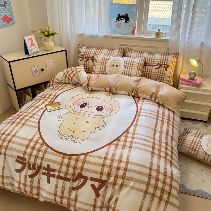 91家纺网 家纺一手货源 找家纺 摩卡（乐趣） 2025新款水洗真丝数码印花卡通兔系列四件套 兔奶糖