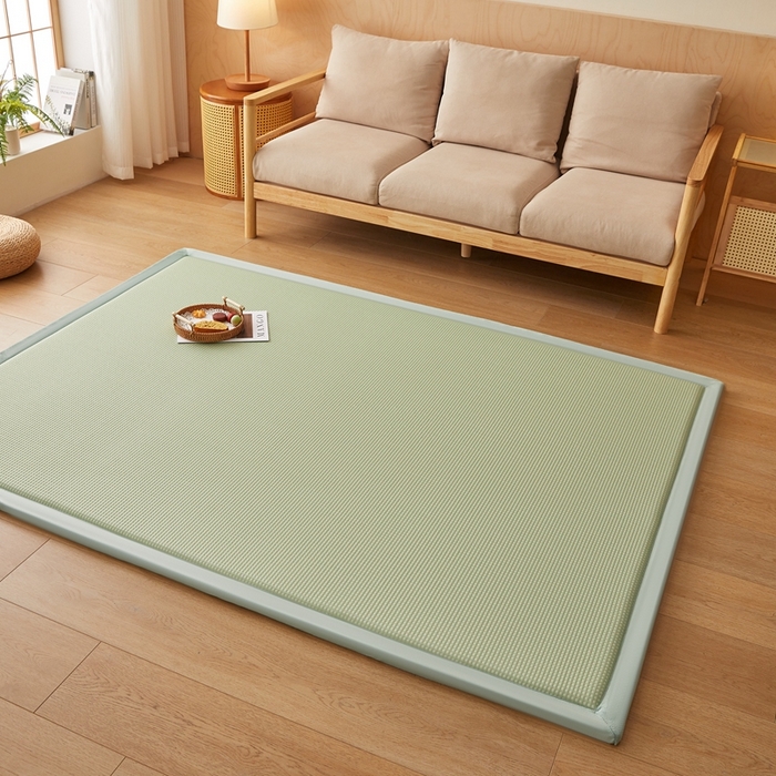 91家纺网 家纺一手货源 找家纺 阿亮家居 2025新款包边工艺凉感冰藤地铺睡垫系列凉席地垫 华夫格绿