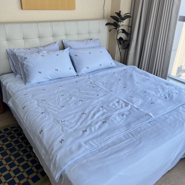 91家纺网 家纺一手货源 找家纺 棉生活家纺 2025新款ins小清新水洗冰丝夏被四件套 心动蓝莓 兰