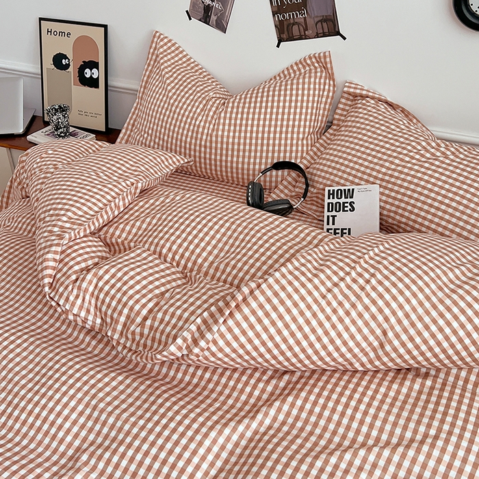 91家纺网 家纺一手货源 找家纺 罗菲尼酒店用品 2025新款磨毛亲肤飞边款四件套 咖啡格