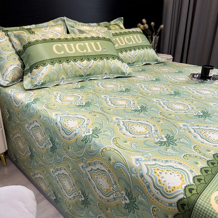 91家纺网 家纺一手货源 找家纺 柏薇 2025新款冰丝床单款凉席三件套系列 春夏绿