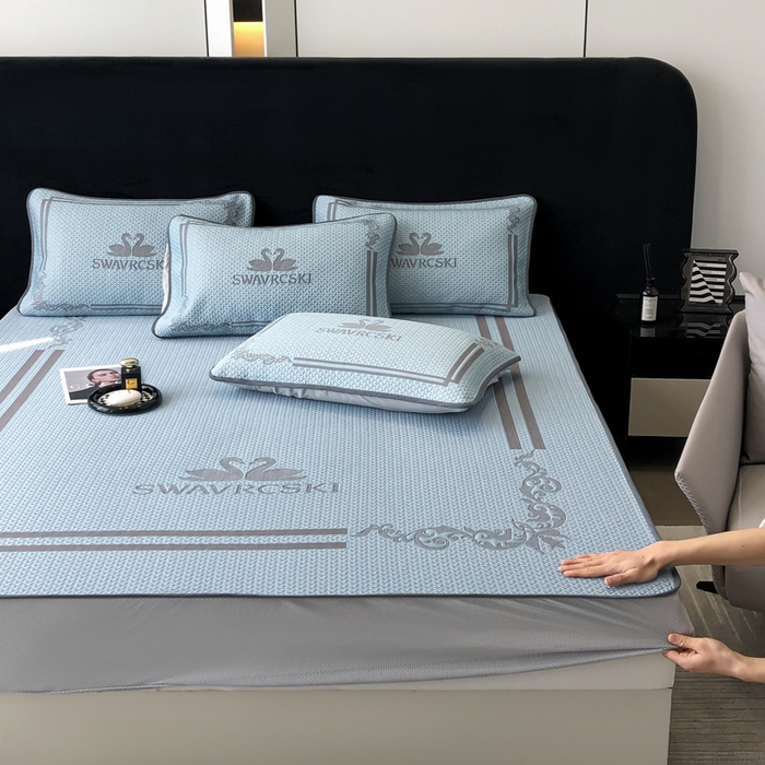 91家纺网 家纺一手货源 找家纺 首尔家纺 2025新款大版凉感丝凉席 天鹅-天空蓝