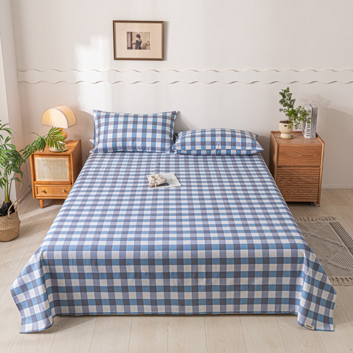 91家纺网 家纺一手货源 找家纺 阿亮家居 2025新款原棉老粗布床单系列 蓝格子