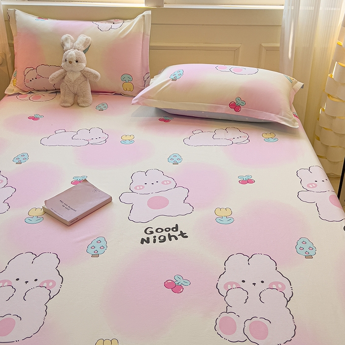 91家纺网 家纺一手货源 找家纺 拾物记 2025新款A类无荧光全喷气全棉12868单床笠 可欣兔