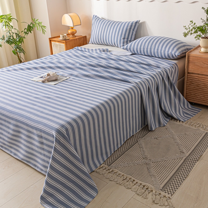 91家纺网 家纺一手货源 找家纺 瑞禾家纺（原阿亮） 2025新款原棉老粗布床单系列 简约生活蓝