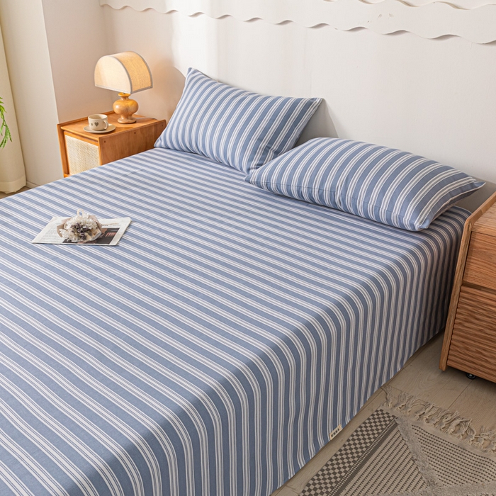 91家纺网 家纺一手货源 找家纺 瑞禾家纺（原阿亮） 2025新款原棉老粗布床单系列 简约生活蓝